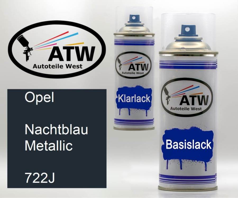 Opel, Nachtblau Metallic, 722J: 400ml Sprühdose + 400ml Klarlack - Set, von ATW Autoteile West.